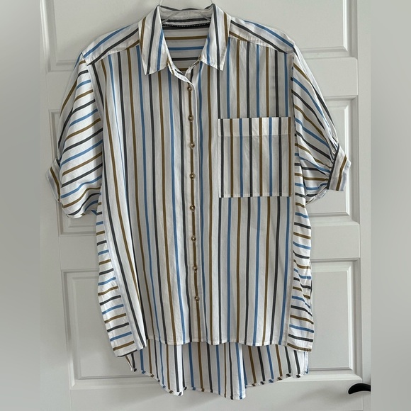 Anthropologie Pilcro Painter Button Up Puff Sleeves Stripe Shirt Size Small - Picture 4 of 13